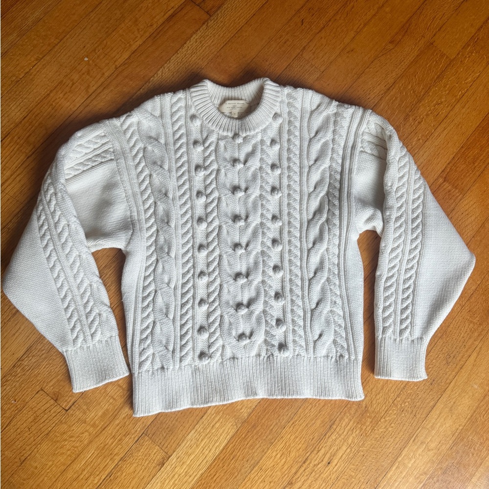 Sezane White Cable Knit Sweater